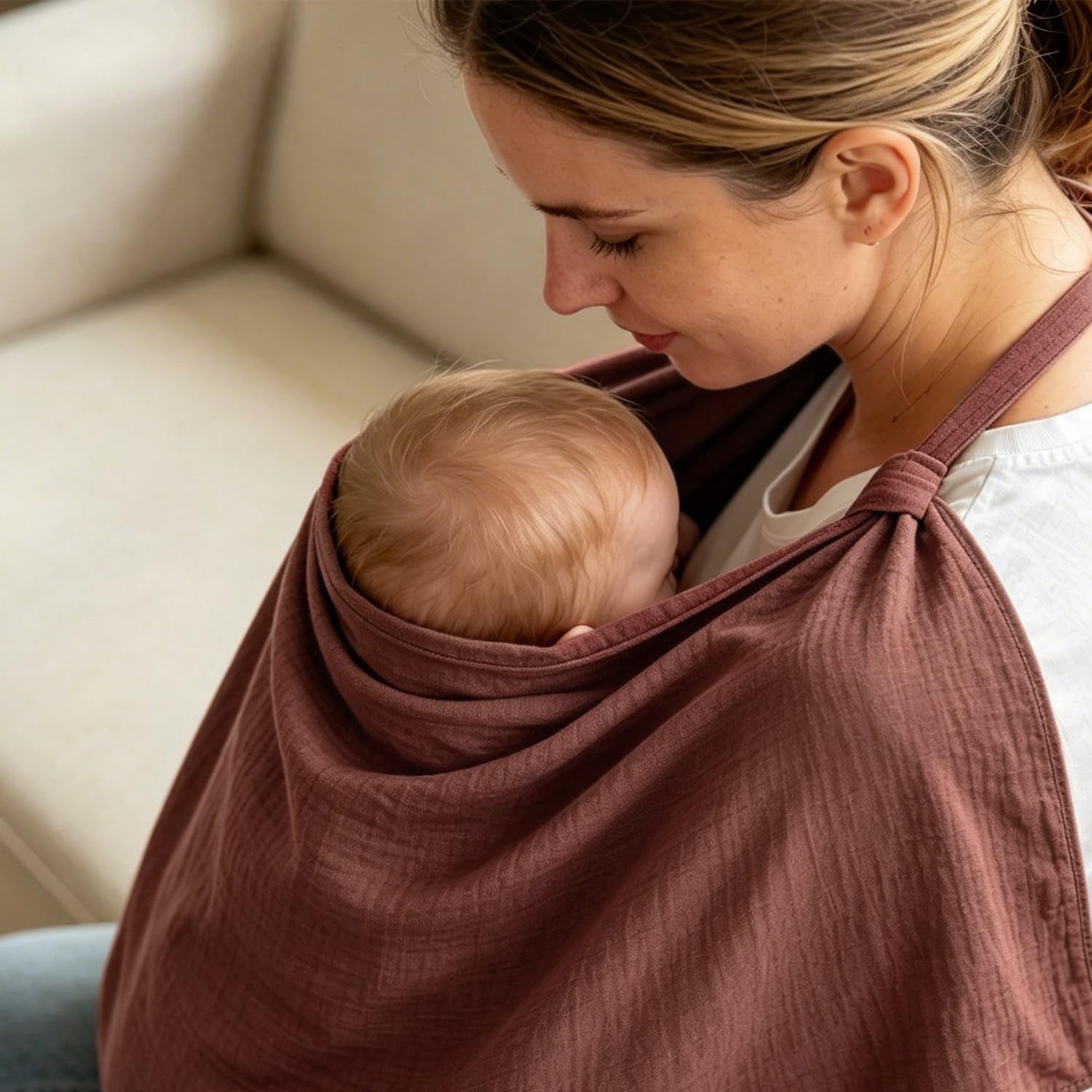 Stilltuch Für Babys, Stillschürze Stillschal Stilltuch Für Unterwegs, Musselin Stillbezug, Outdoor Stillcover, Atmungsaktive Abdeckung Zum Stillen Von Babys-Braunrot