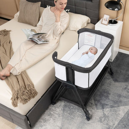 Beistellbett Für Babys Zusammenklappbares Tragbares Babybett Dunkelgrau