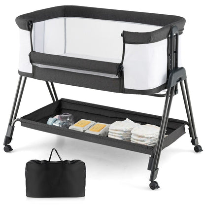 Beistellbett Für Babys Zusammenklappbares Tragbares Babybett Dunkelgrau