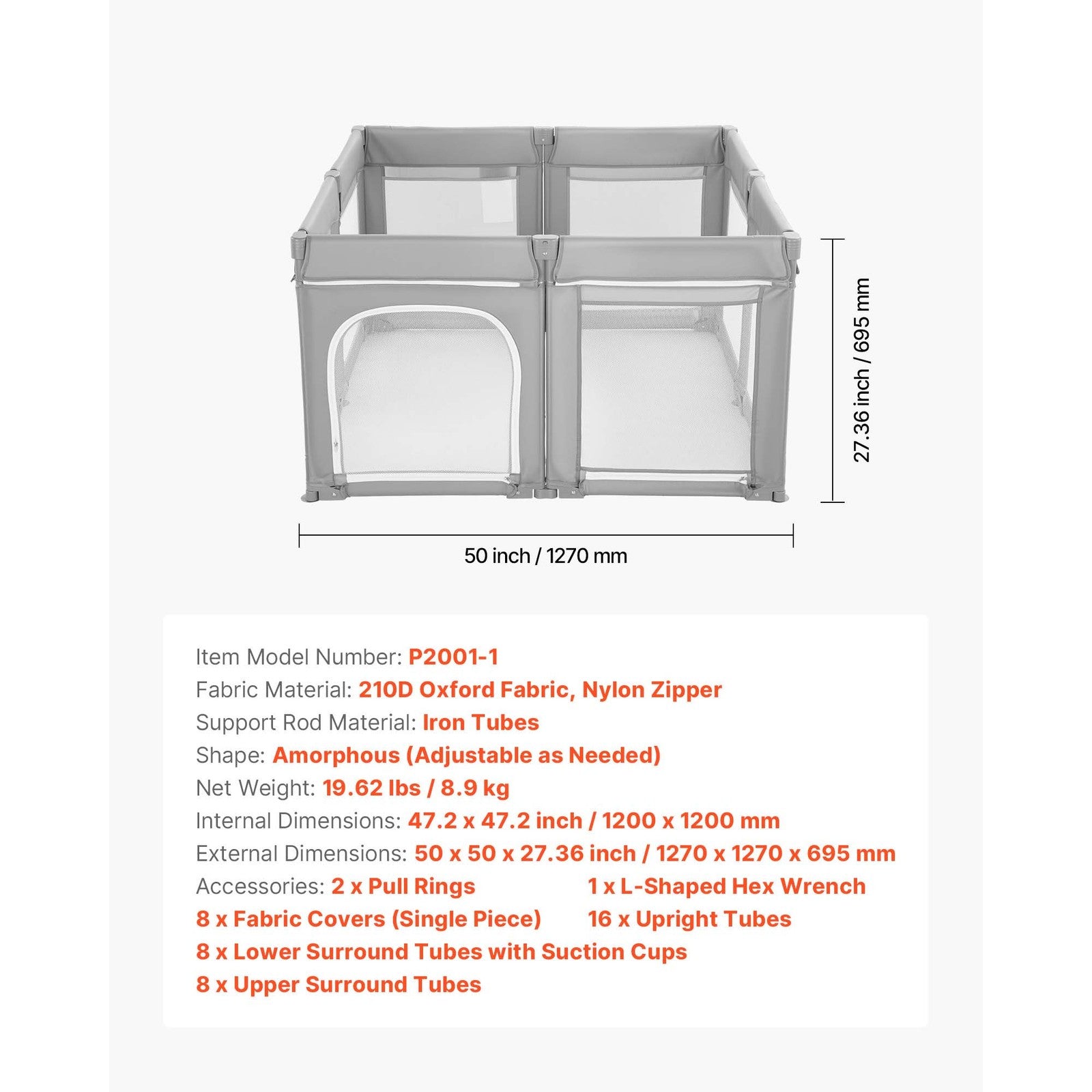 Uimoso Baby Playpen and Safety Gate, 120x120 cm
