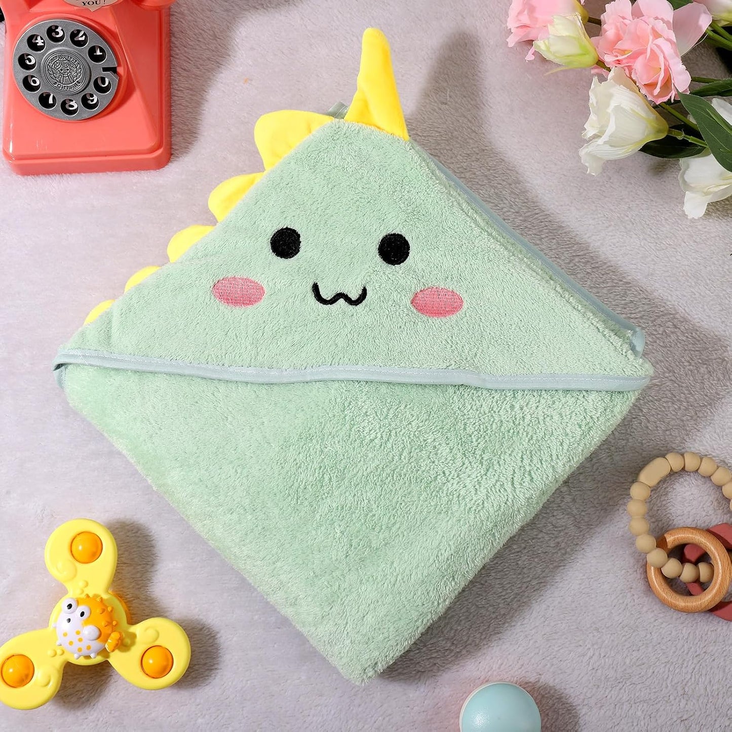 Kapuzenhandtuch Für Babys,80X80 Cm Babybadetuch Aus Korallenvliesfür Babys Neugeborene(Grün)