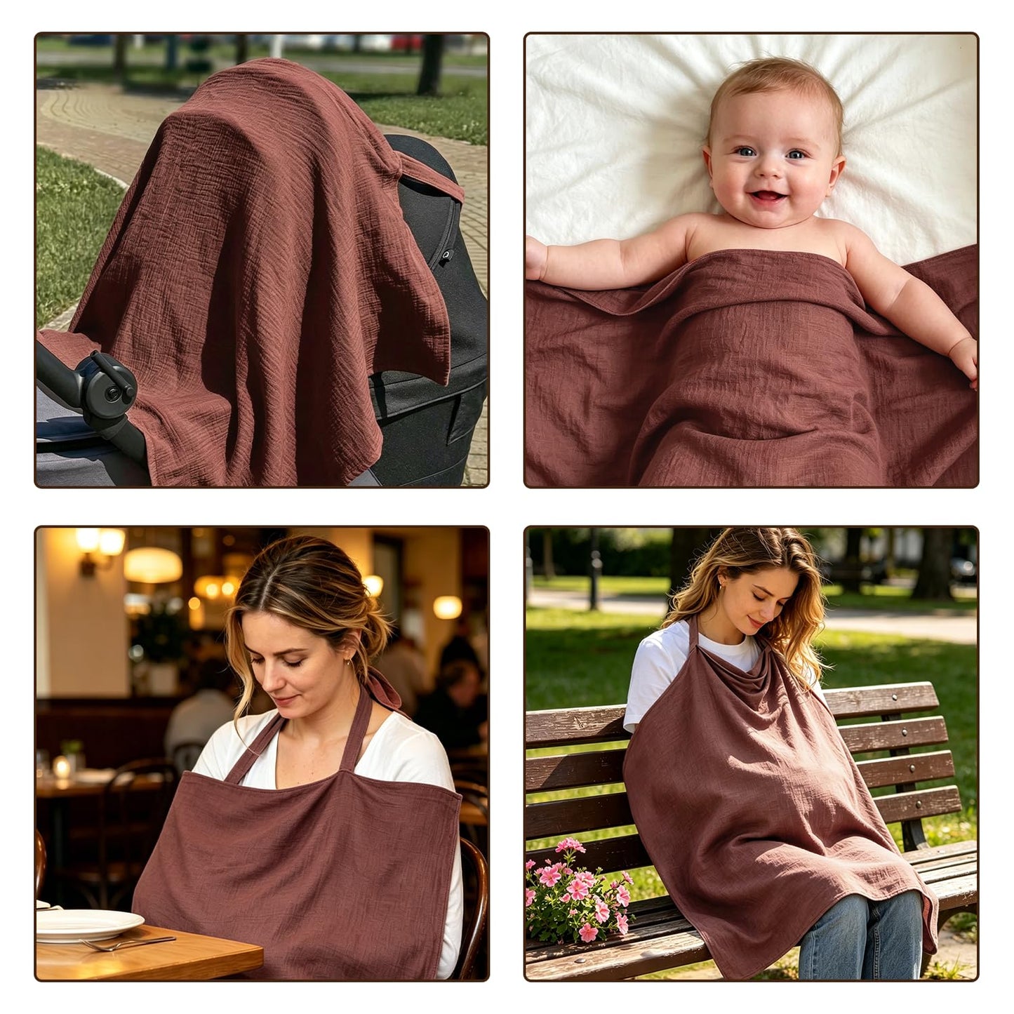 Stilltuch Für Babys, Stillschürze Stillschal Stilltuch Für Unterwegs, Musselin Stillbezug, Outdoor Stillcover, Atmungsaktive Abdeckung Zum Stillen Von Babys-Braunrot