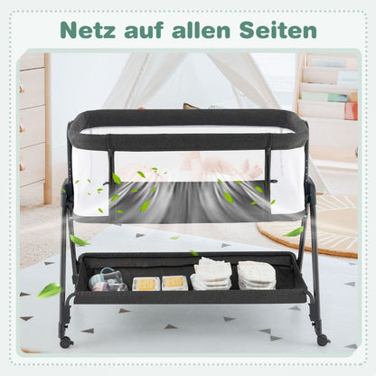 Beistellbett Für Babys Zusammenklappbares Tragbares Babybett Dunkelgrau