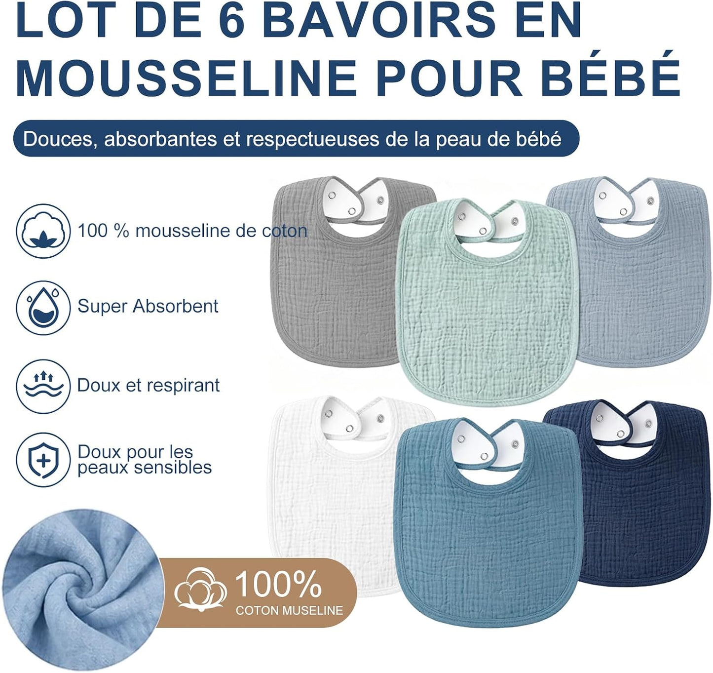 6 Stück Lätzchen Für Babys, Weich, Verstellbar, Quadratisch, Für Babys, Unisex, Mädchen & Jungen