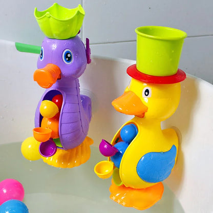 Children's Bath Toys Set - Cute Yellow Duck Waterwheel and Elephant Water Spray Tool for Engaging Bath Time Fun