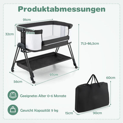 Beistellbett Für Babys Zusammenklappbares Tragbares Babybett Dunkelgrau
