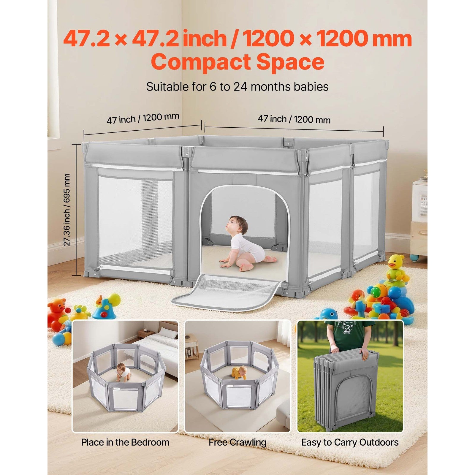 Uimoso Baby Playpen and Safety Gate, 120x120 cm