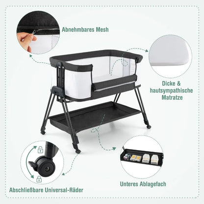 Beistellbett Für Babys Zusammenklappbares Tragbares Babybett Dunkelgrau