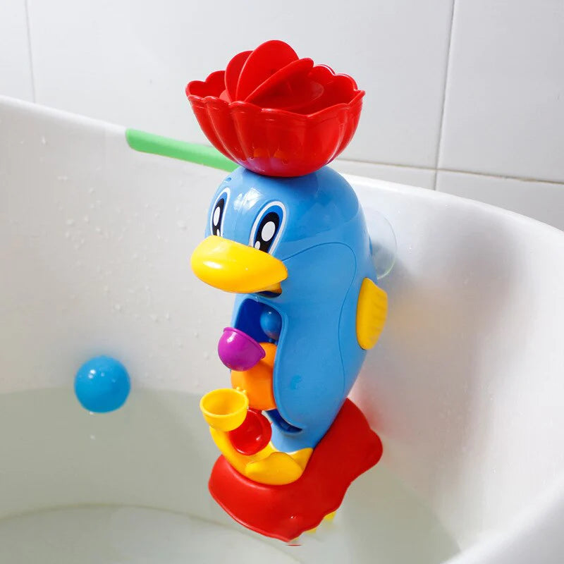 Children's Bath Toys Set - Cute Yellow Duck Waterwheel and Elephant Water Spray Tool for Engaging Bath Time Fun