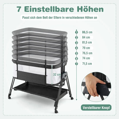 Beistellbett Für Babys Zusammenklappbares Tragbares Babybett Dunkelgrau