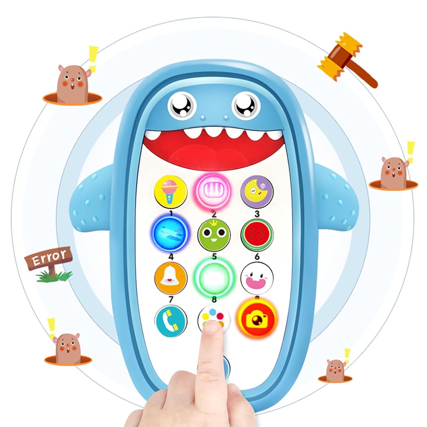 Baby Shark Cell Phone Toy with Detachable Teether Case and Adjustable Volume, Educational Music Feature for Infants and Toddlers, Perfect Gift for Children 12 Months and Older (Blue)