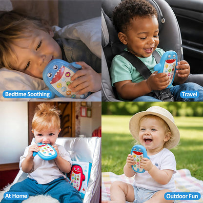 Baby Shark Cell Phone Toy with Detachable Teether Case and Adjustable Volume, Educational Music Feature for Infants and Toddlers, Perfect Gift for Children 12 Months and Older (Blue)